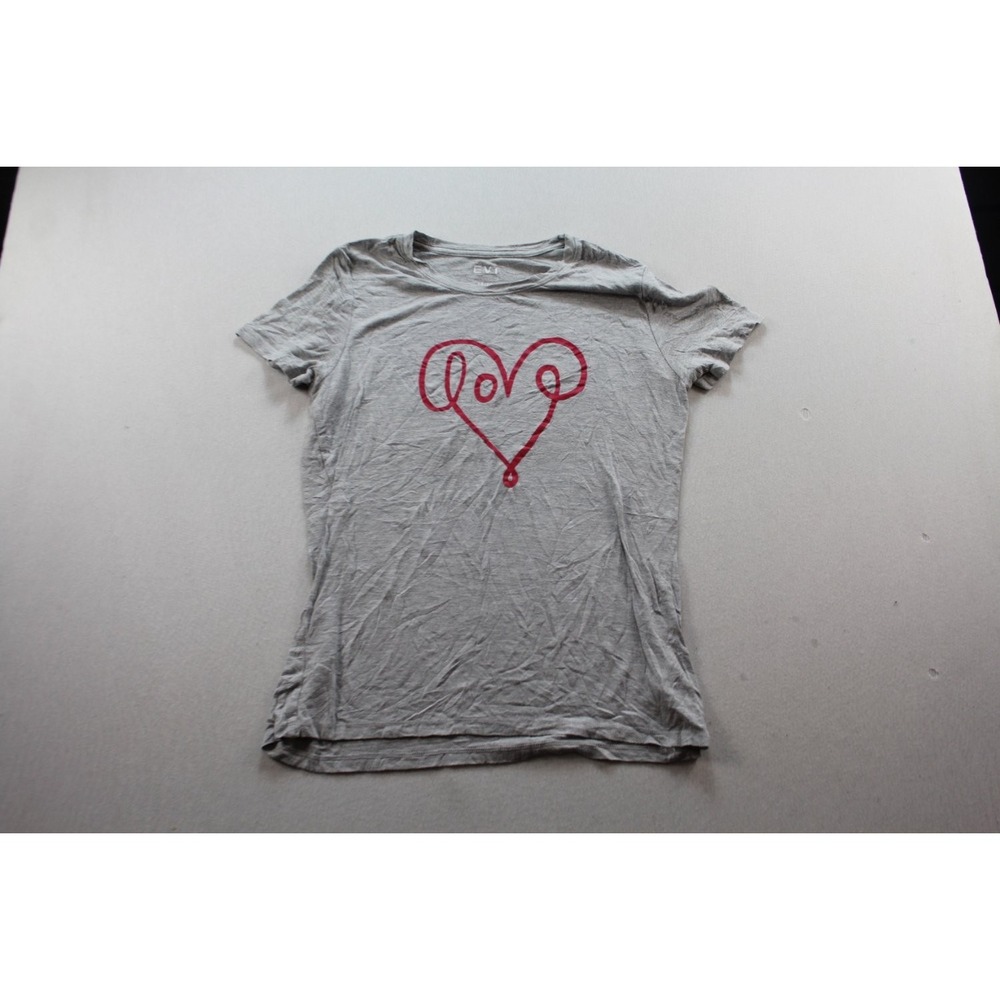 EV1 Heart T-Shirt Womens Medium Gray Crew Neck Short Sleeve